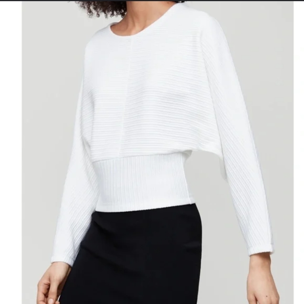 Aritzia Cream Ribbed Crew Neck Sweater